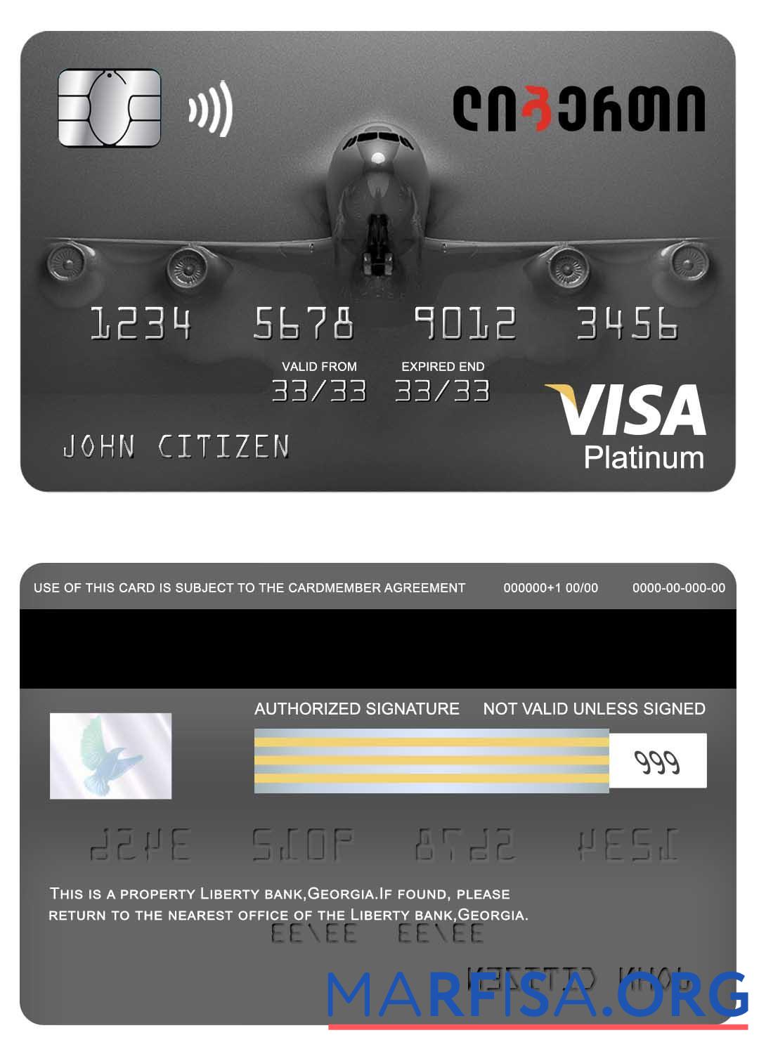 Printable Georgia Liberty bank visa platinum card sample